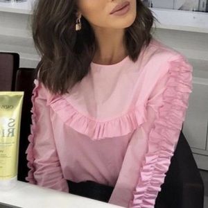 NWT ZARA pink frill bell sleeve top